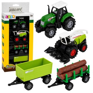 LEAN Toys Zestaw Pojazdy Rolnicze Traktor Sieczkarnia Przyczepa Do Drewna 1:68 4 szt.