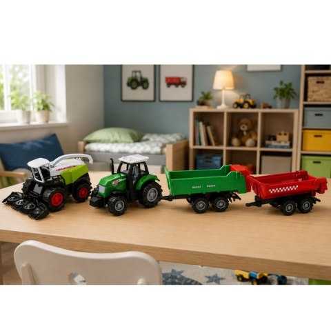 LEAN Toys Zestaw Pojazdy Rolnicze Traktor Sieczkarnia Przyczepy Transport 1:68 4 szt.
