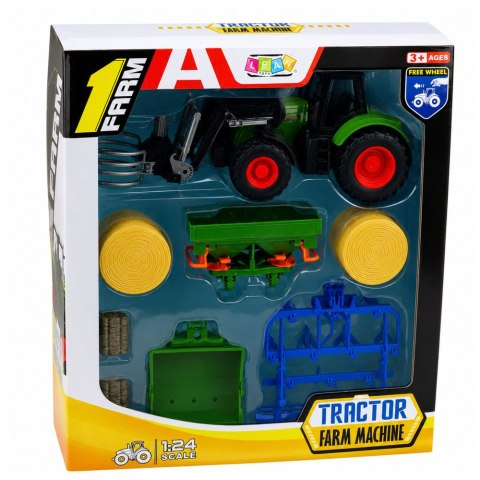 LEAN Toys Zestaw Rolniczy Traktor z Chwytakiem Do Bel Przyczepy Rolnicze Siano 1:24