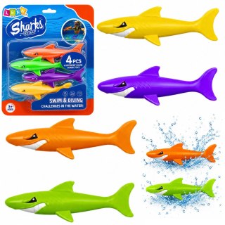 LEAN Toys Zestaw Zabawki Do Nauki Nurkowania Kąpieli Basenu Rekiny Kolorowe 4 szt.