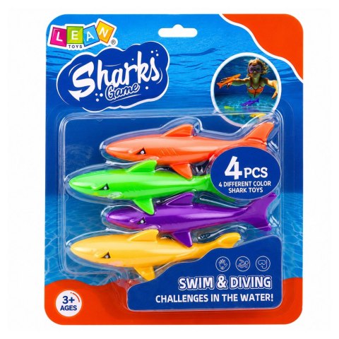 LEAN Toys Zestaw Zabawki Do Nauki Nurkowania Kąpieli Basenu Rekiny Kolorowe 4 szt.