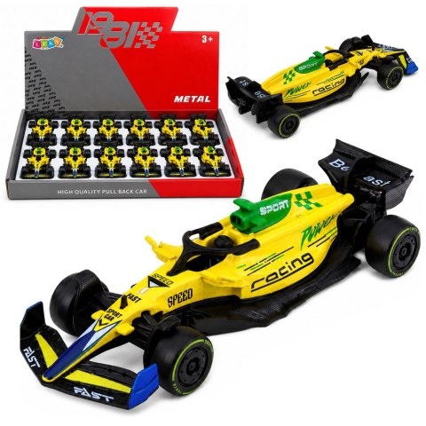 LEAN TOYS Autko Wyścigówka Metalowa Formuła Napęd Pull Back Żółta 1:43