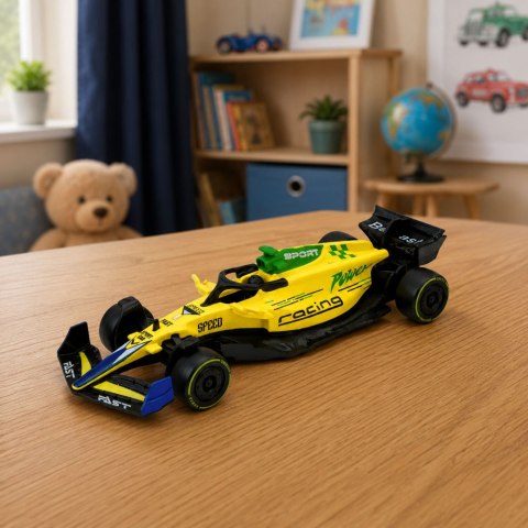 LEAN TOYS Autko Wyścigówka Metalowa Formuła Napęd Pull Back Żółta 1:43