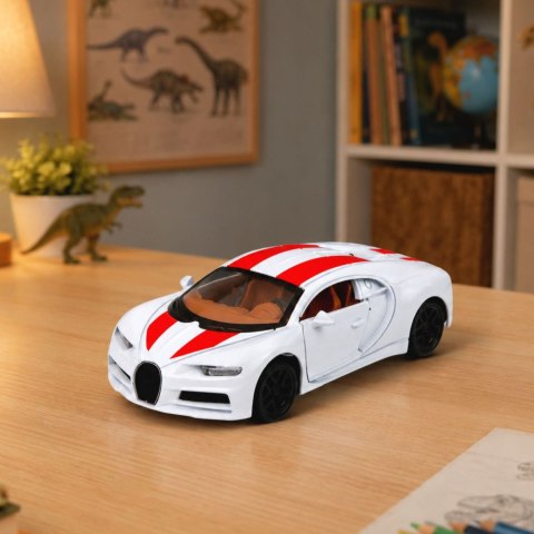 LEAN TOYS Samochód Autko Metalowe Sportowe Światła Dźwięki Napęd Pull-Back Biały 1:32