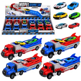 LEAN Toys Ciężarówka z Najazdem Transporter Wyrzutnia Autek Resoraki Napęd 1:55