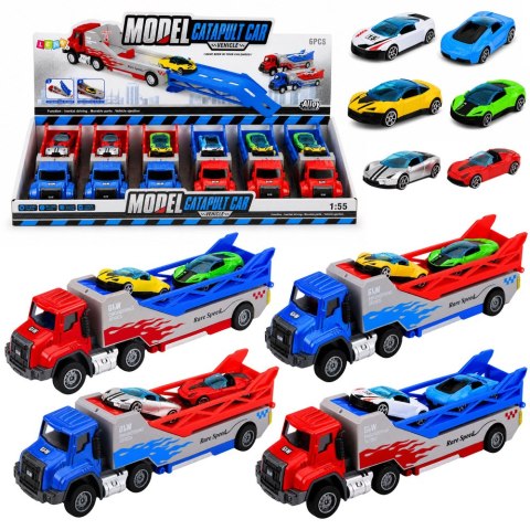 LEAN Toys Ciężarówka z Najazdem Transporter Wyrzutnia Autek Resoraki Napęd 1:55