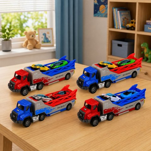 LEAN Toys Ciężarówka z Najazdem Transporter Wyrzutnia Autek Resoraki Napęd 1:55