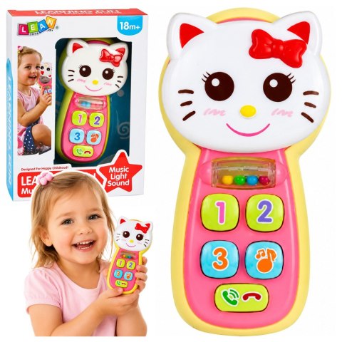 LEAN Toys Interaktywny Telefon Dla Dzieci Kotek Lusterko Grzechotka Światła Dźwięk