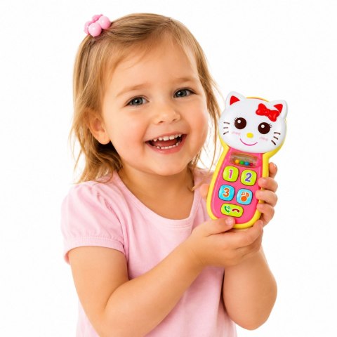 LEAN Toys Interaktywny Telefon Dla Dzieci Kotek Lusterko Grzechotka Światła Dźwięk