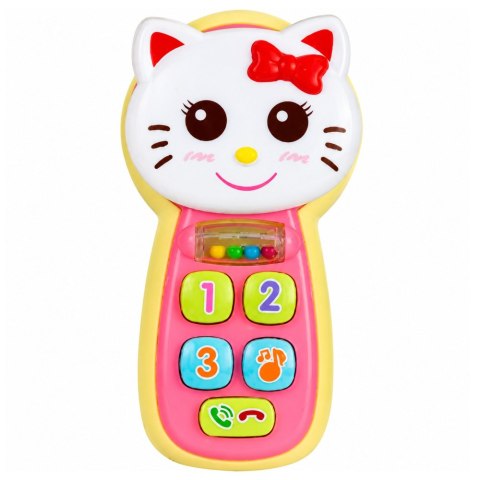 LEAN Toys Interaktywny Telefon Dla Dzieci Kotek Lusterko Grzechotka Światła Dźwięk