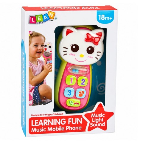 LEAN Toys Interaktywny Telefon Dla Dzieci Kotek Lusterko Grzechotka Światła Dźwięk