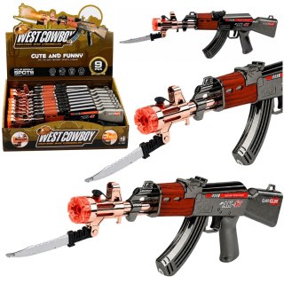 LEAN Toys Karabin AK47 Broń Na Baterie Rekwizyt Nóż Efekt Dymny Światła Dźwięki