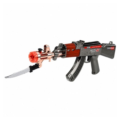 LEAN Toys Karabin AK47 Broń Na Baterie Rekwizyt Nóż Efekt Dymny Światła Dźwięki