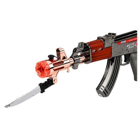 LEAN Toys Karabin AK47 Broń Na Baterie Rekwizyt Nóż Efekt Dymny Światła Dźwięki