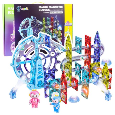 LEAN Toys Klocki Magnetyczne Przestrzenne Tor Kulkowy Ludziki Świecący 120 el.