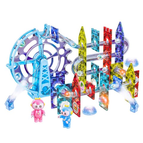 LEAN Toys Klocki Magnetyczne Przestrzenne Tor Kulkowy Ludziki Świecący 120 el.