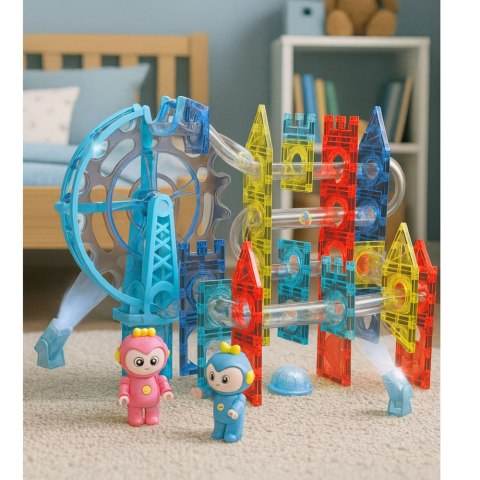 LEAN Toys Klocki Magnetyczne Przestrzenne Tor Kulkowy Ludziki Świecący 120 el.
