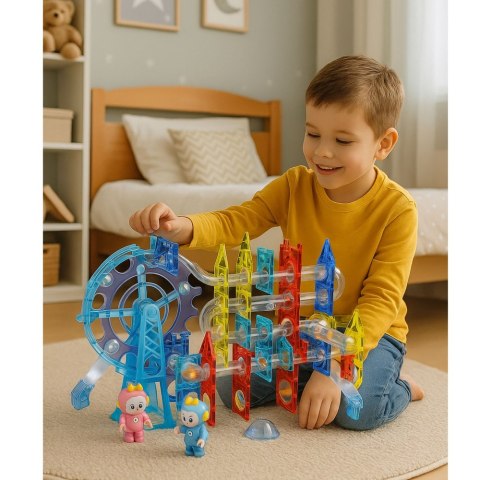 LEAN Toys Klocki Magnetyczne Przestrzenne Tor Kulkowy Ludziki Świecący 120 el.