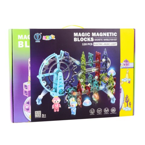 LEAN Toys Klocki Magnetyczne Przestrzenne Tor Kulkowy Ludziki Świecący 120 el.