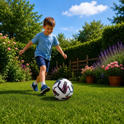 LEAN Toys Piłka Nożna Treningowa Do Nogi Na Trawę Boisko Biała Wzory 22cm r.5