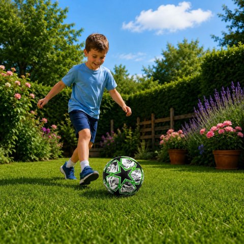 LEAN Toys Piłka Nożna Treningowa Do Nogi Na Trawę Boisko Zielona Gwiazdy 22cm r.5