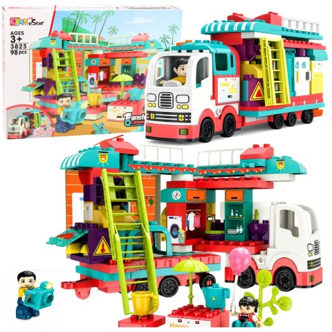 LEAN Toys Rozkładany Kamper Klocki Konstrukcyjne Figurki Światła Dźwięki 98 el.