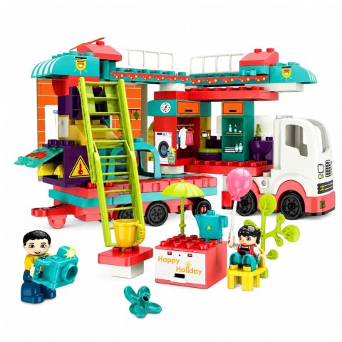LEAN Toys Rozkładany Kamper Klocki Konstrukcyjne Figurki Światła Dźwięki 98 el.