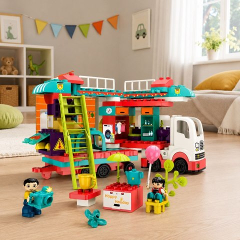 LEAN Toys Rozkładany Kamper Klocki Konstrukcyjne Figurki Światła Dźwięki 98 el.