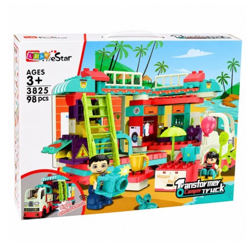 LEAN Toys Rozkładany Kamper Klocki Konstrukcyjne Figurki Światła Dźwięki 98 el.