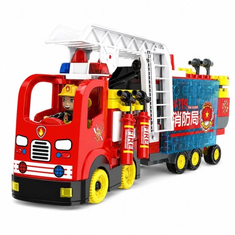 LEAN Toys Rozkładany Wóz Strażacki Klocki Figurki Strażaków Światła Dźwięki 94 el.