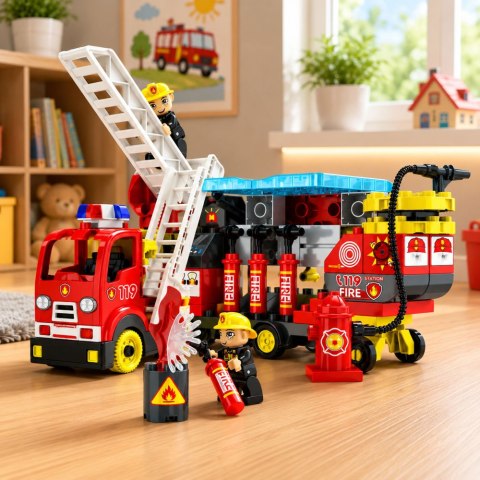 LEAN Toys Rozkładany Wóz Strażacki Klocki Figurki Strażaków Światła Dźwięki 94 el.
