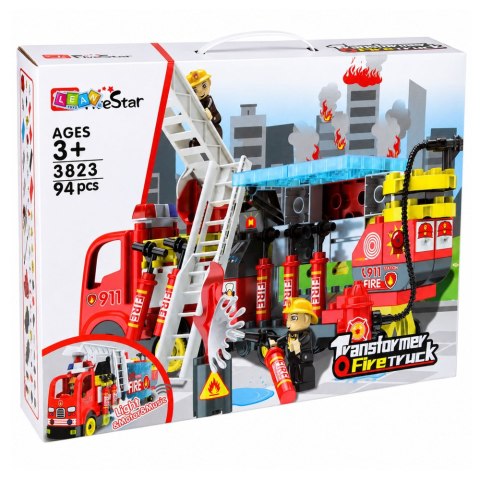 LEAN Toys Rozkładany Wóz Strażacki Klocki Figurki Strażaków Światła Dźwięki 94 el.