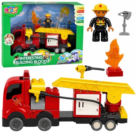 LEAN Toys Straż Pożarna Samochód Strażacki Z Napędem Figurka Strażaka Klocki Zestaw