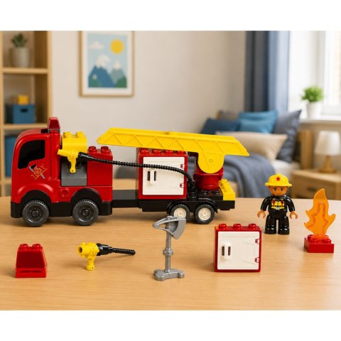 LEAN Toys Straż Pożarna Samochód Strażacki Z Napędem Figurka Strażaka Klocki Zestaw