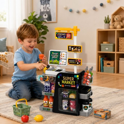 LEAN Toys Supermarket Kasa Fiskalna Skaner Dystrybutor Napojów Światła Dźwięki 65 el.