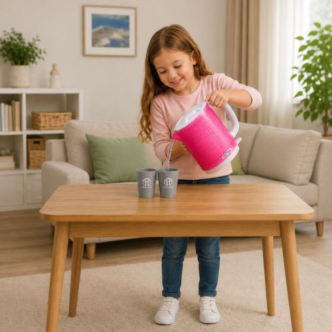 LEAN Toys Zestaw Czajnik z Kubkami Dla Dzieci Dźwięki Gotowania Światła Różowy