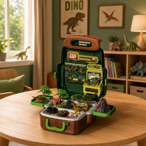 LEAN Toys Zestaw Dinozaury W Plecaku Walizce Figurki Karty Edukacyjne Akcesoria 30 el.