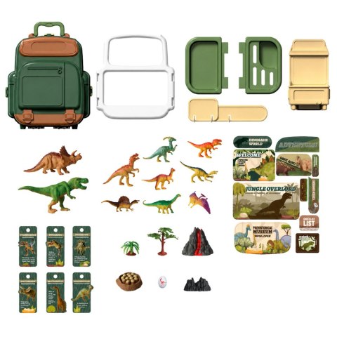 LEAN Toys Zestaw Dinozaury W Plecaku Walizce Figurki Karty Edukacyjne Akcesoria 30 el.