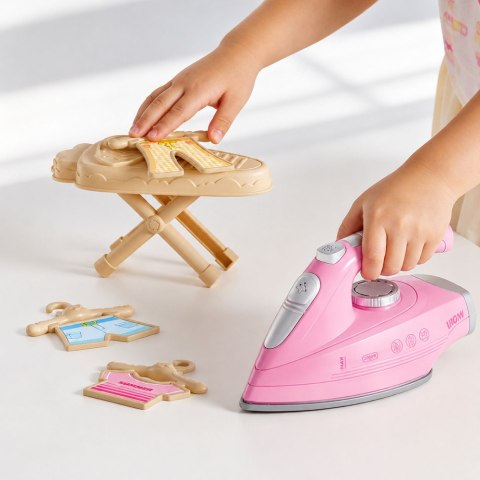 LEAN Toys Zestaw Do Prasowania Żelazko z Funkcją Wibracji Światła Dźwięki Akcesoria