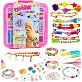 LEAN Toys Zestaw Do Tworzenia Biżuterii w Walizce Koraliki Zawieszki Literki 1000 el.