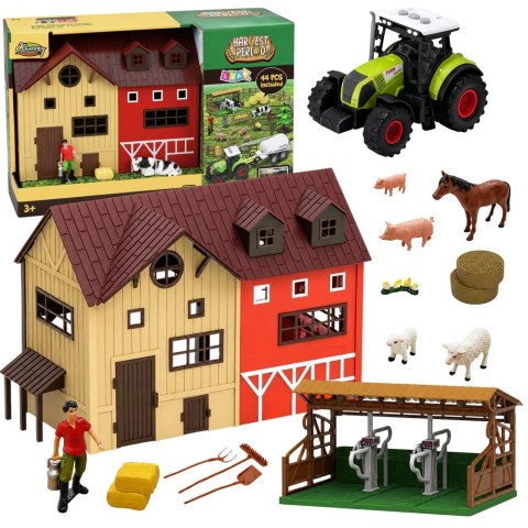 LEAN Toys Zestaw Farma Z Traktorem i Stodołą Zwierzęta Figurki Akcesoria 44 el.