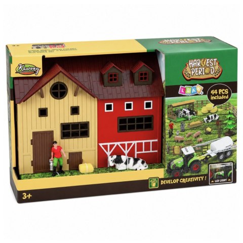 LEAN Toys Zestaw Farma Z Traktorem i Stodołą Zwierzęta Figurki Akcesoria 44 el.