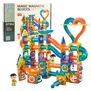 LEAN Toys Zestaw Klocki Magnetyczne Tor Kulkowy Zjeżdżalnia Kolorowe 188 el.