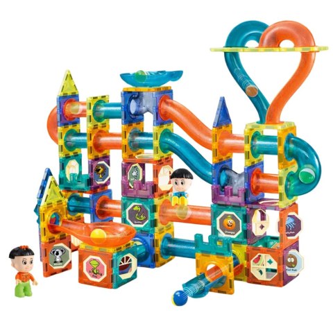LEAN Toys Zestaw Klocki Magnetyczne Tor Kulkowy Zjeżdżalnia Kolorowe 188 el.