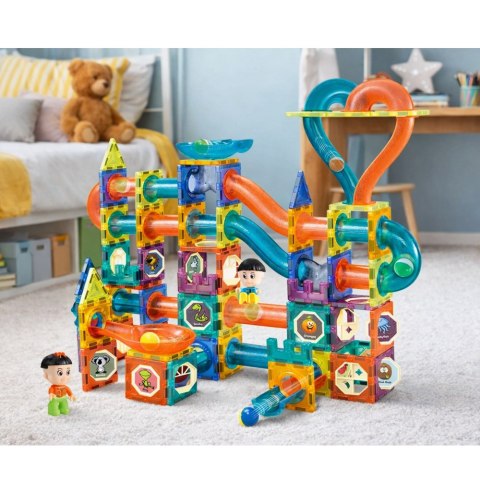 LEAN Toys Zestaw Klocki Magnetyczne Tor Kulkowy Zjeżdżalnia Kolorowe 188 el.