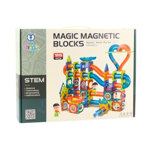LEAN Toys Zestaw Klocki Magnetyczne Tor Kulkowy Zjeżdżalnia Kolorowe 188 el.