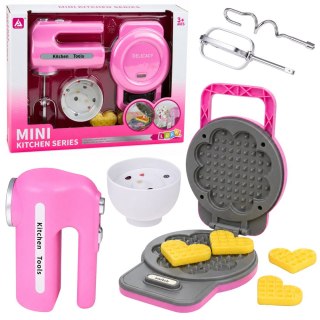 LEAN Toys Zestaw Kuchenny Gofrownica Mikser Wymienne Końcówki Światła Dźwięki Różowy