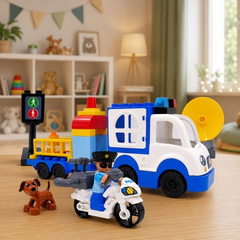 LEAN Toys Zestaw Miejski Policyjny Samochód Z Napędem Klocki Figurki Akcesoria