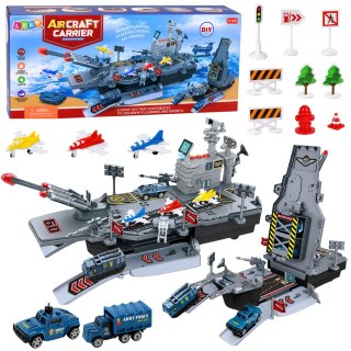 LEAN Toys Zestaw Militarny Lotniskowiec Baza Wojskowa Myśliwce Pojazdy Światła Dźwięk