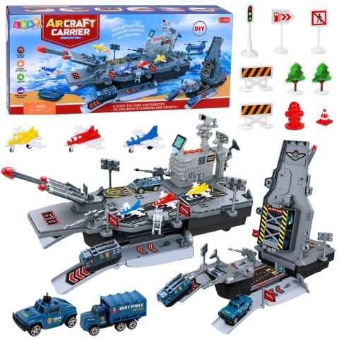 LEAN Toys Zestaw Militarny Lotniskowiec Baza Wojskowa Myśliwce Pojazdy Światła Dźwięk